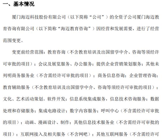 海邁科技旗下海邁教育咨詢經營范圍變更，信息系統集成服務成新亮點，2021年公司凈利潤達353.05萬元